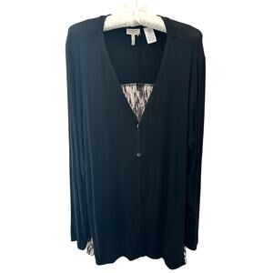 LORI GOLDSTEIN LOGO | Black Knit Button Front Top w/ Abstract Back Panel | XL